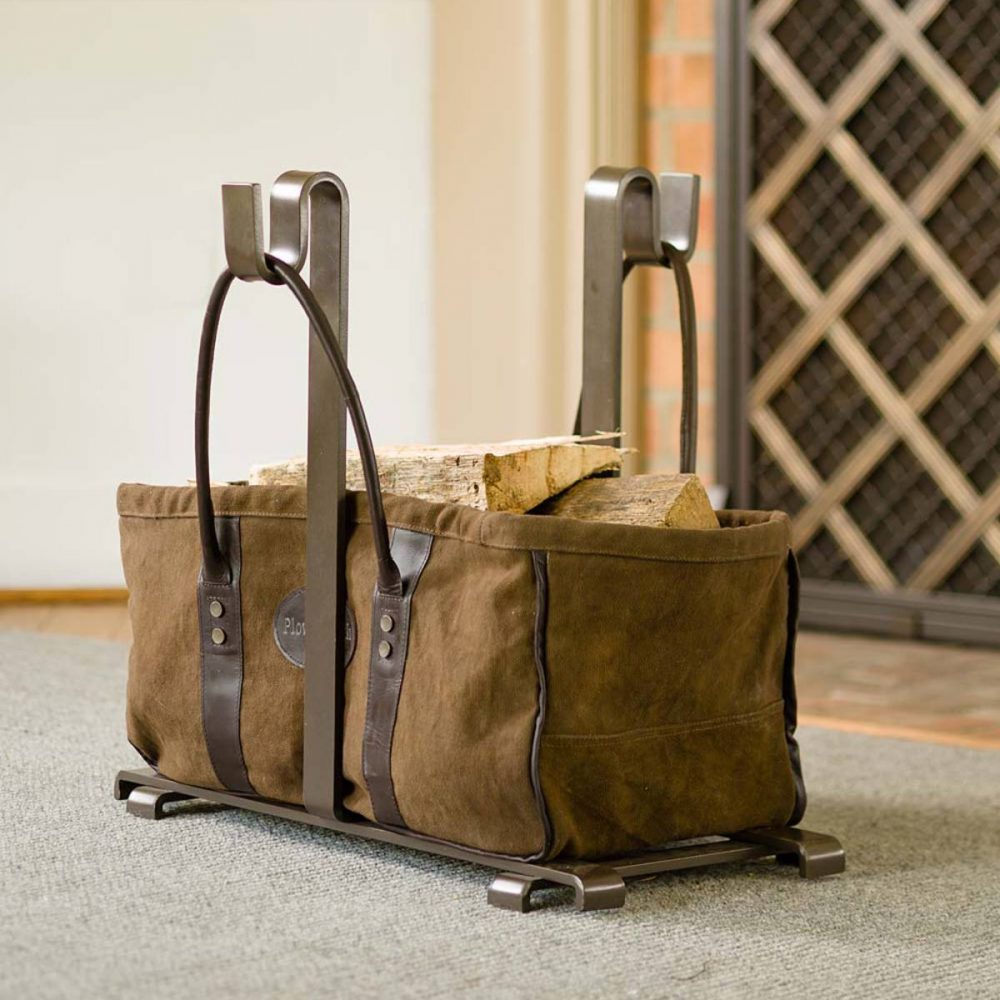 Plow & Hearth - Heavy Duty Canvas Log Carrier And Steel Stand Set